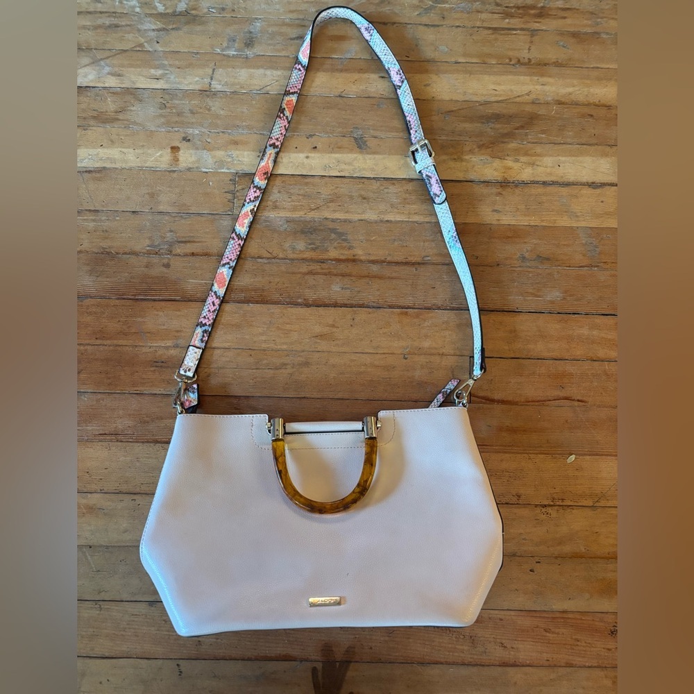 Aldo satchel handbag w/ a detachable multi-color snake-print strap